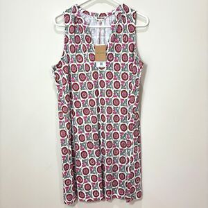 Boden NWT Pink Floral Dress 12R Slub Cotton Jersey Notch Sleeveless Retro Resort